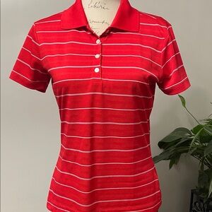 Nike Red and White Striped Golf Polo